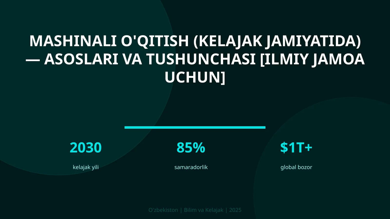 Mashinali o'qitish (kelajak jamiyatida) — asoslari va tushunchasi [ilmiy jamoa uchun]