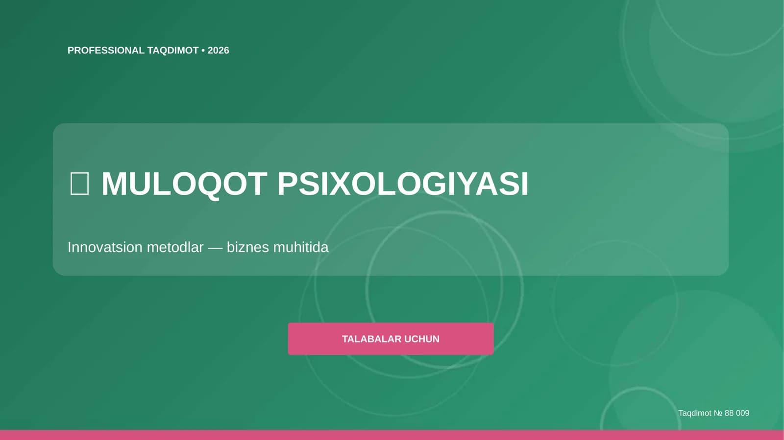 Muloqot Psixologiyasi: Innovatsion metodlar (biznes muhitida) [talabalar uchun]