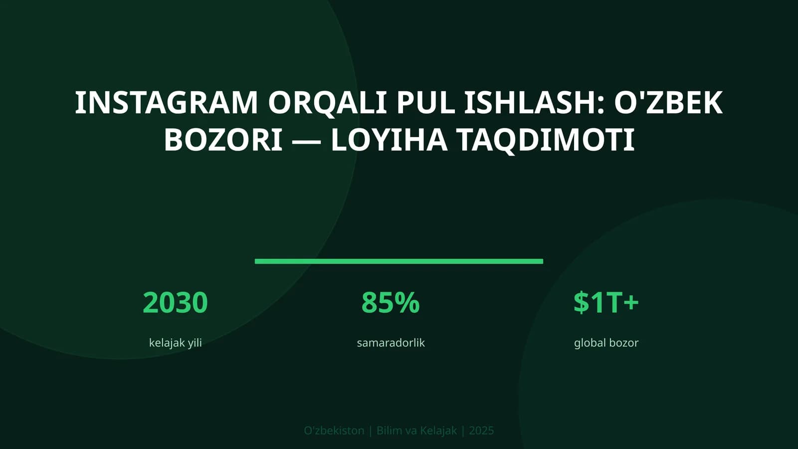Instagram orqali pul ishlash: O'zbek bozori — loyiha taqdimoti