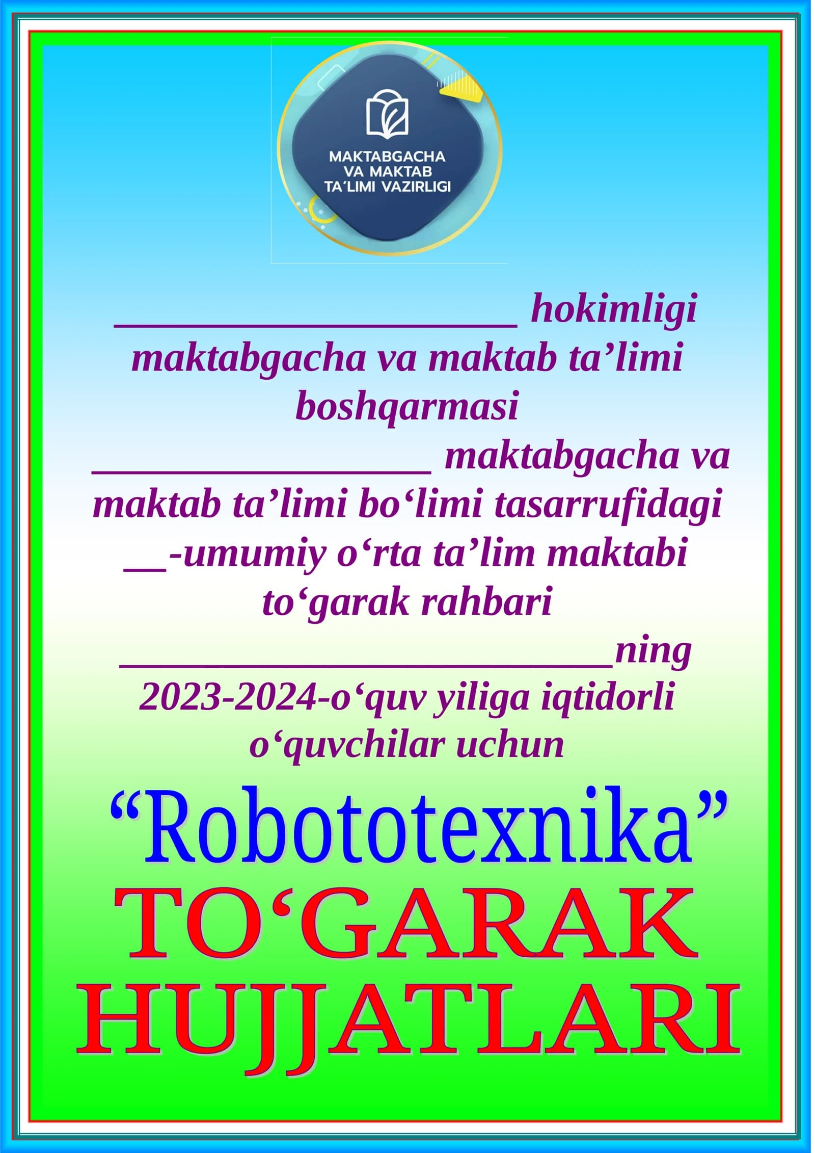 To‘garak mashg‘ulotlar o‘tkazilish sanalari