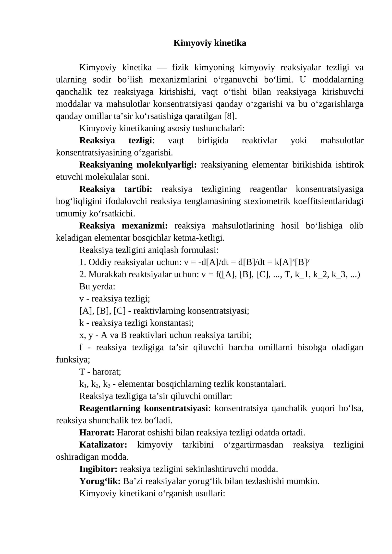 Kimyoviy kinetika