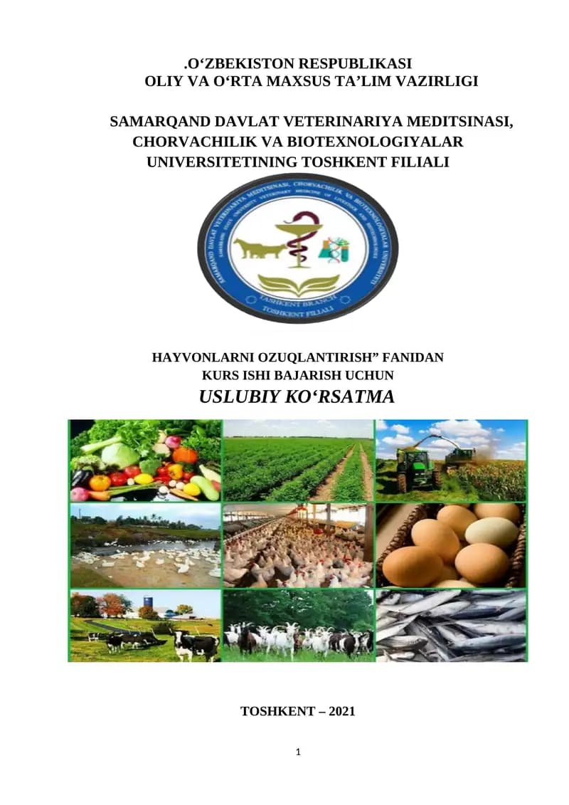 Uslubiy ko‘rsatma 5410600-Zooinjeneriya (turlari bo‘yicha) yo‘nalishi