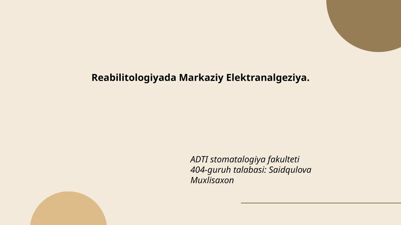 Reabilitologiyada Markaziy Elektranalgeziya