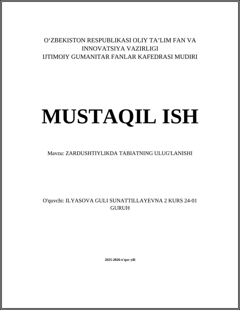 Zardushtiylikda Tabiatning Ulug'lanishi