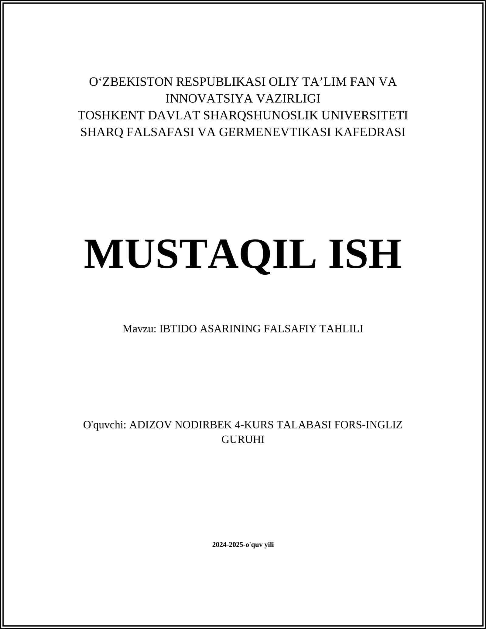 IBTIDO ASARINING FALSAFIY TAHLILI