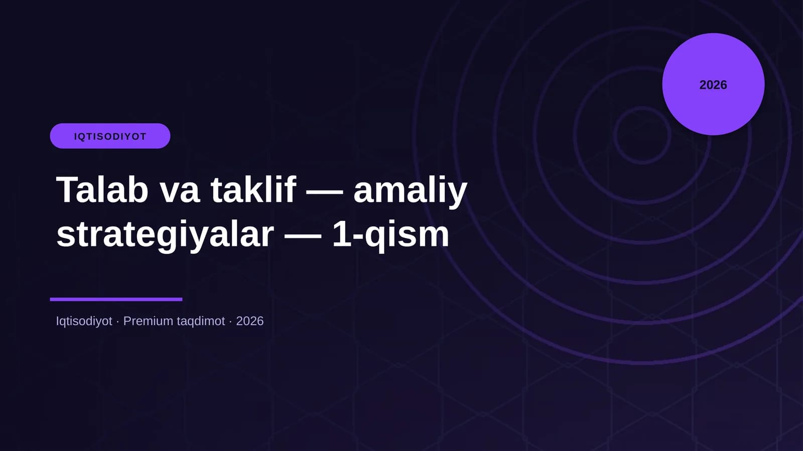Talab va taklif — amaliy strategiyalar — 1-qism