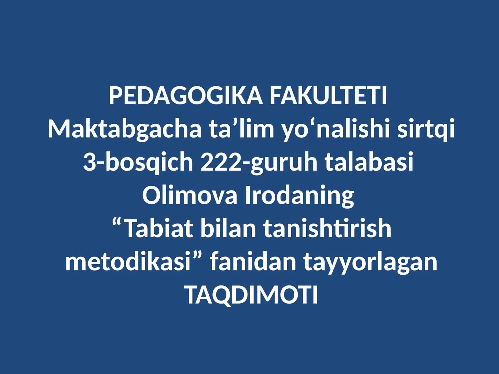 Tabiat bilan tanishtirish metodikasi