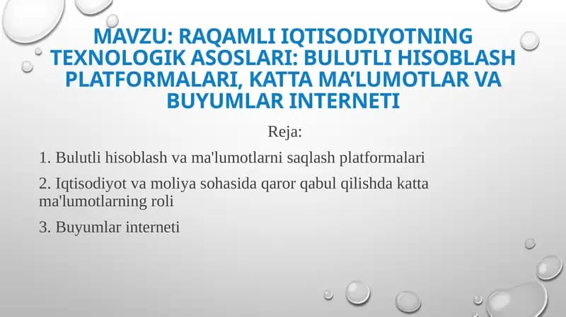 RAQAMLI IQTISODIYOTNING TEXNOLOGIK ASOSLARI