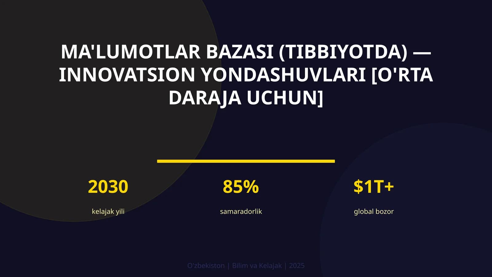 Ma'lumotlar bazasi (tibbiyotda) — innovatsion yondashuvlari [o'rta daraja uchun]