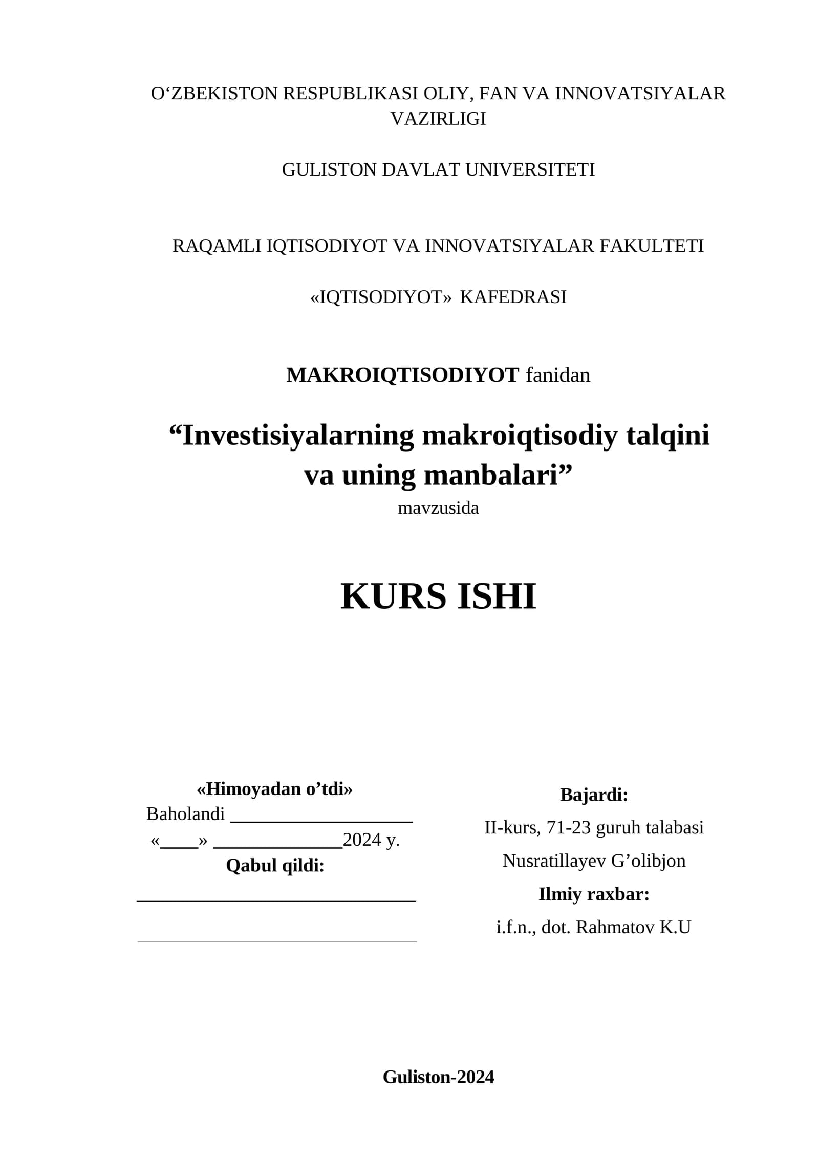 Invеstisiyalarning makrоiqtisоdiy talqini va uning manbalari