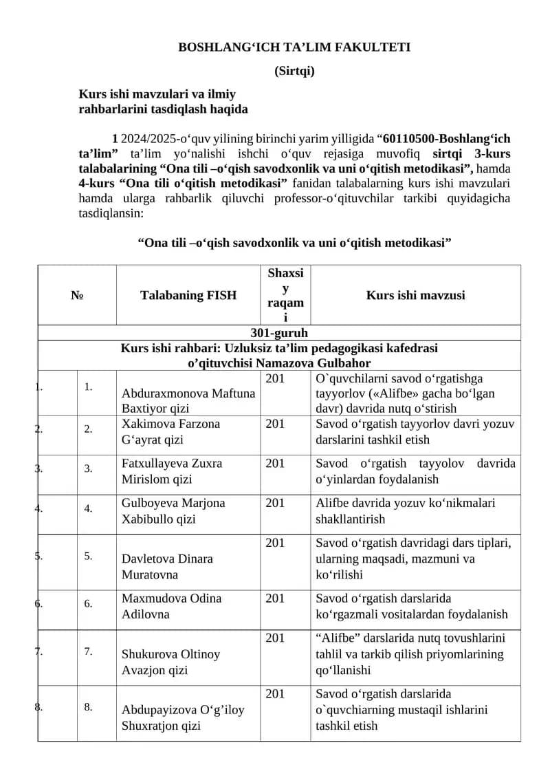 Ona tili –o‘qish savodxonlik va uni o‘qitish metodikasi