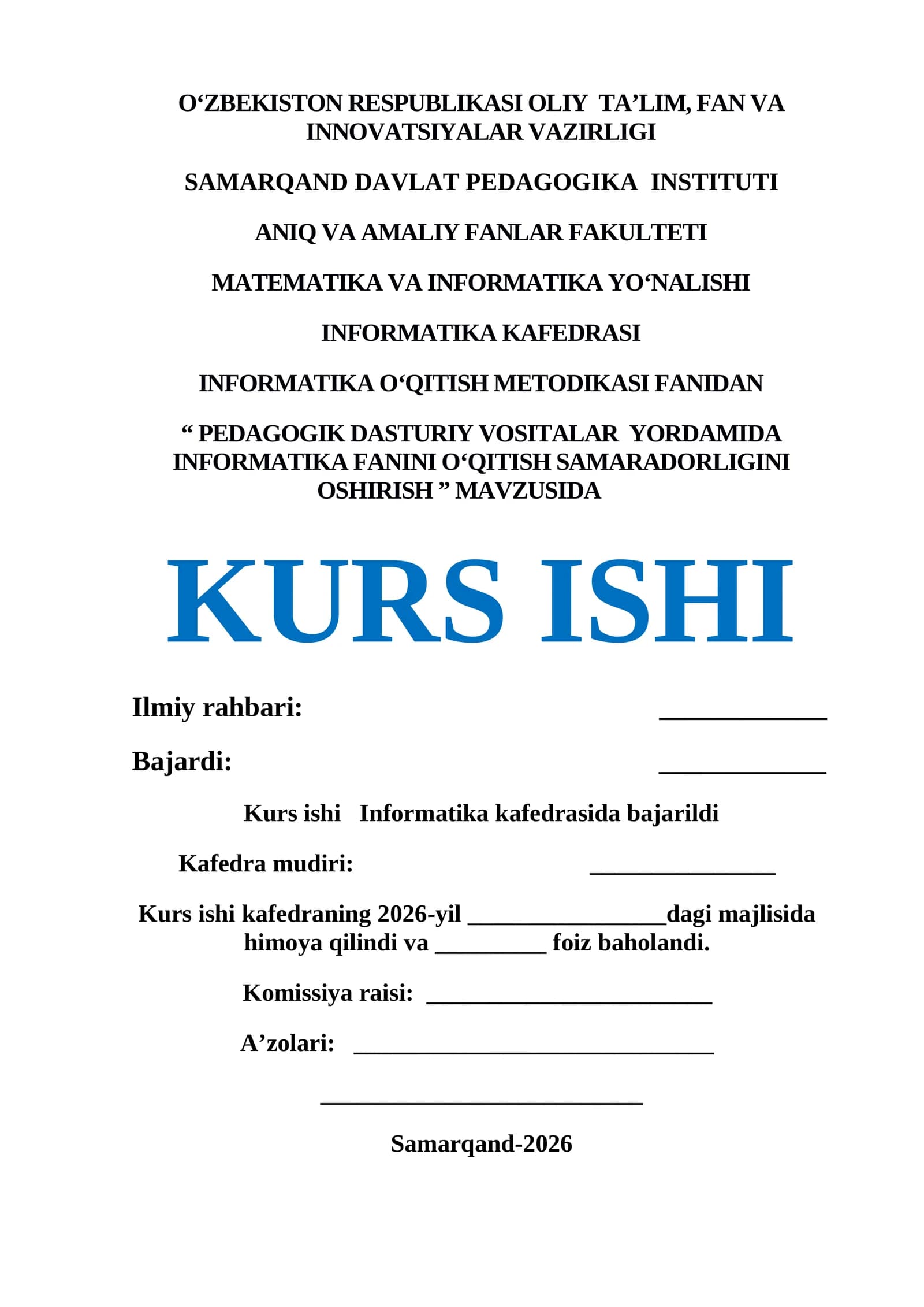 PEDAGOGIK DASTURIY VOSITALAR YORDAMIDA INFORMATIKA FANINI O‘QITISH SAMARADORLIGINI OSHIRISH