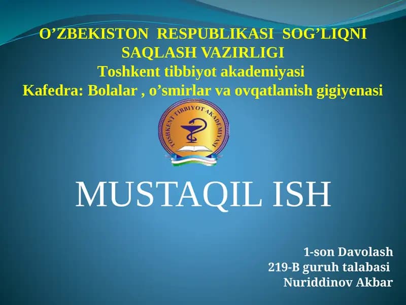 O’ZBEKISTON RЕSPUBLIKASI SOG’LIQNI SAQLASH VAZIRLIGI