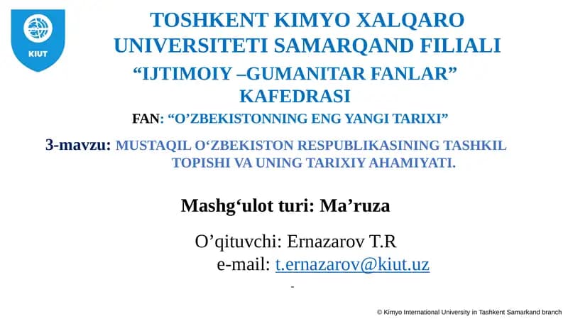 "O’ZBEKISTONNING ENG YANGI TARIXI"