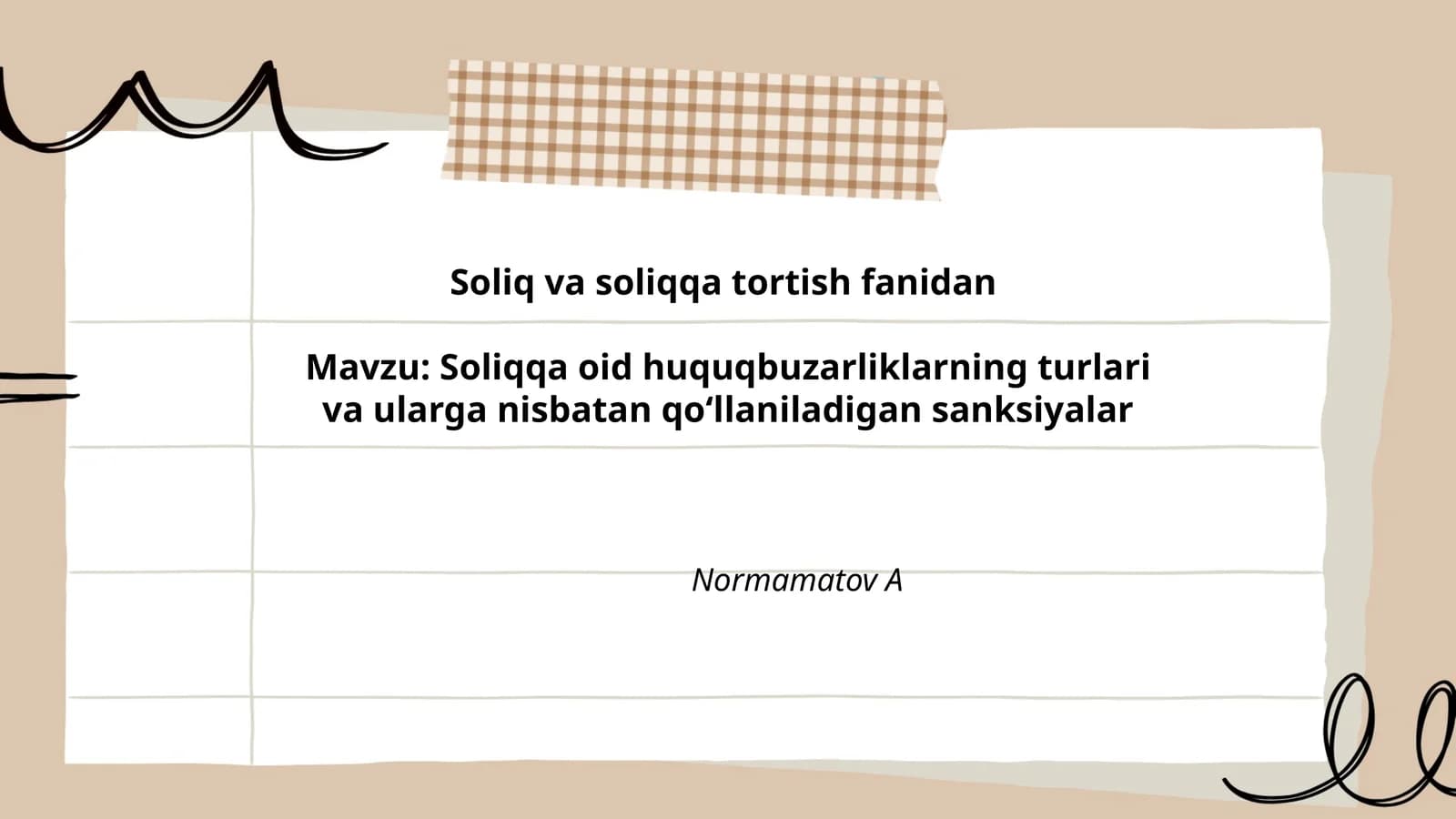 Soliq va soliqqa tortish fanidan