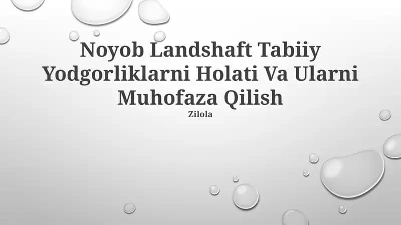 Noyob Landshaft Tabiiy Yodgorliklarni Holati Va Ularni Muhofaza Qilish