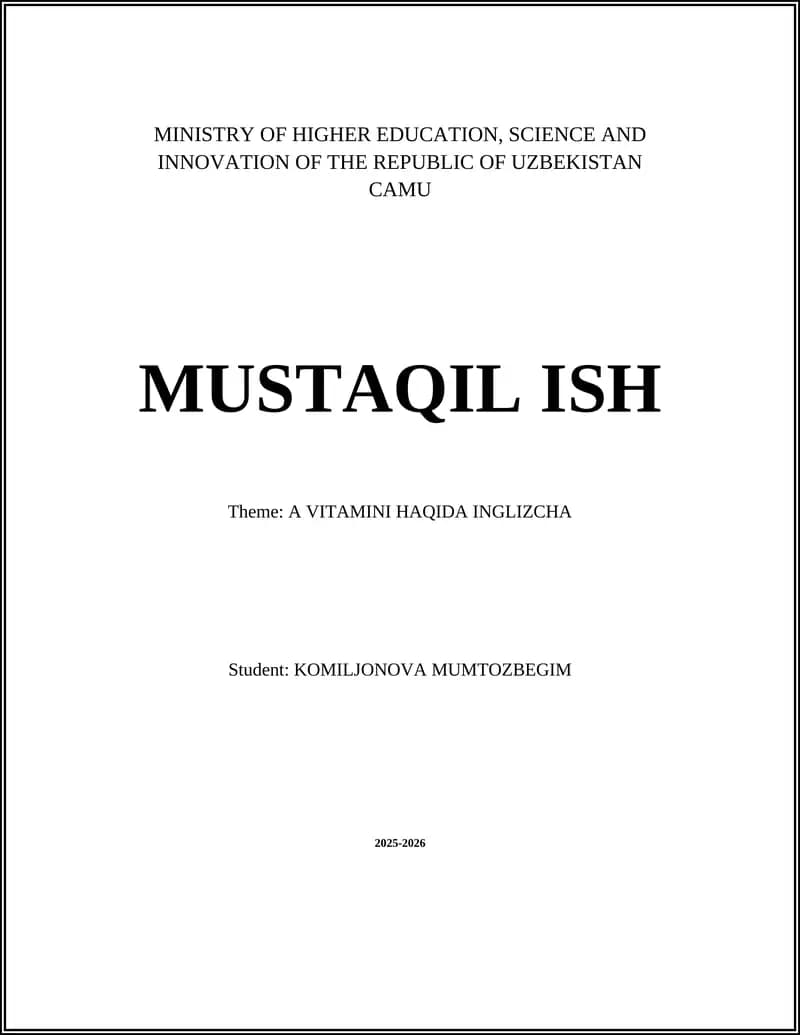 A VITAMINI HAQIDA INGLIZCHA