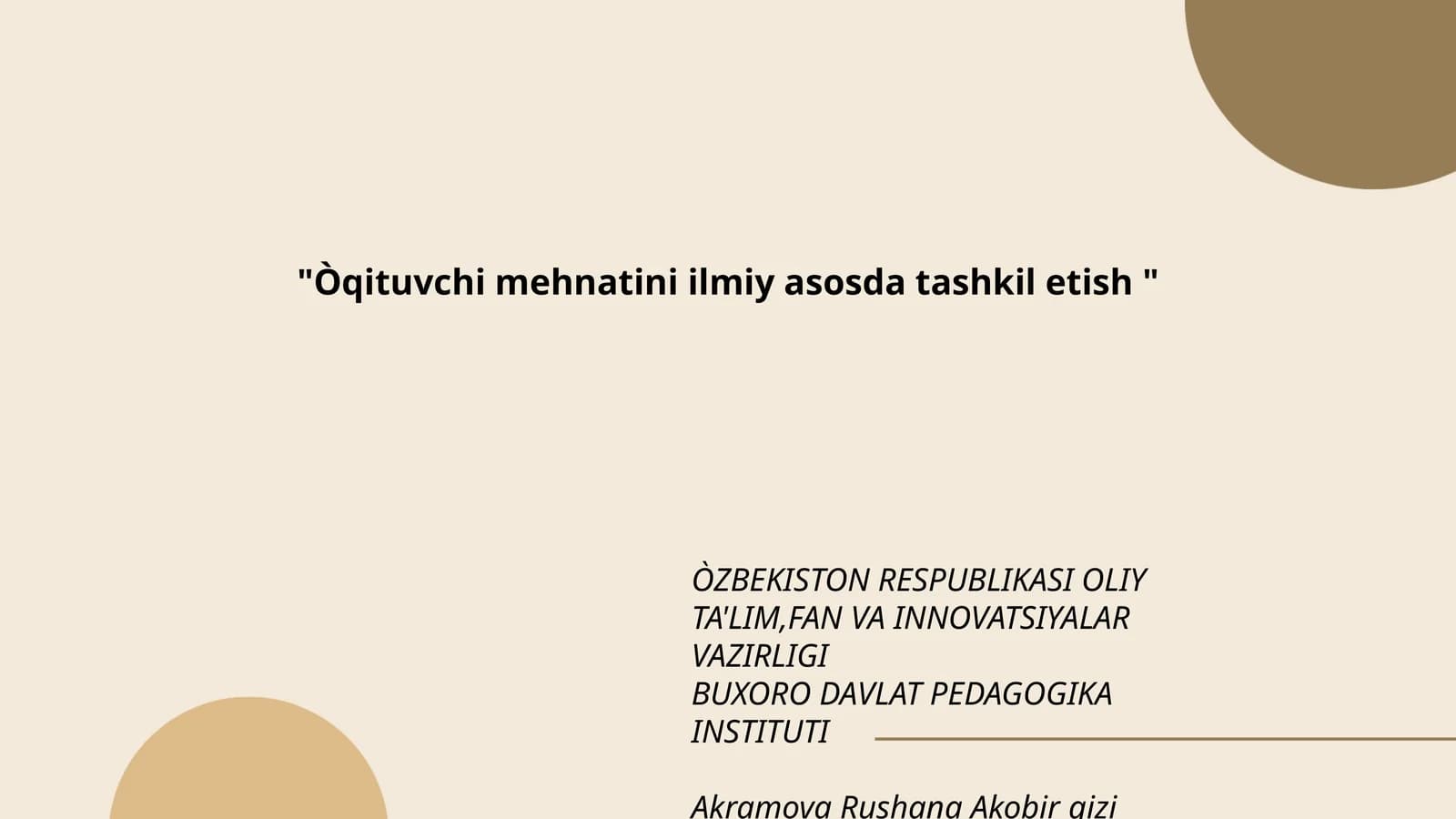 Òqituvchi mehnatini ilmiy asosda tashkil etish