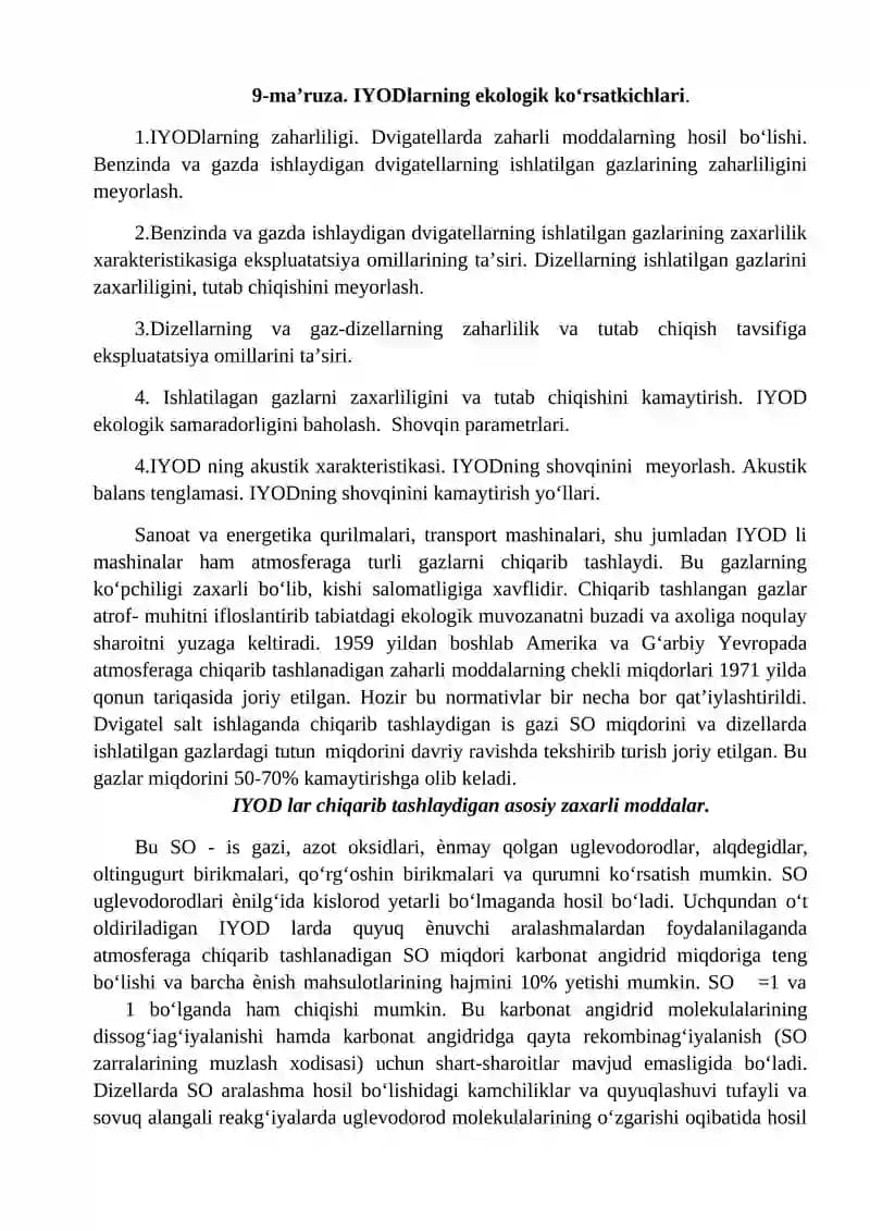 IYODlarning ekologik ko‘rsatkichlari
