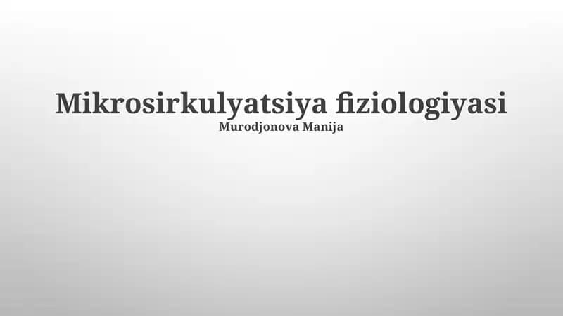 Mikrosirkulyatsiya fiziologiyasi