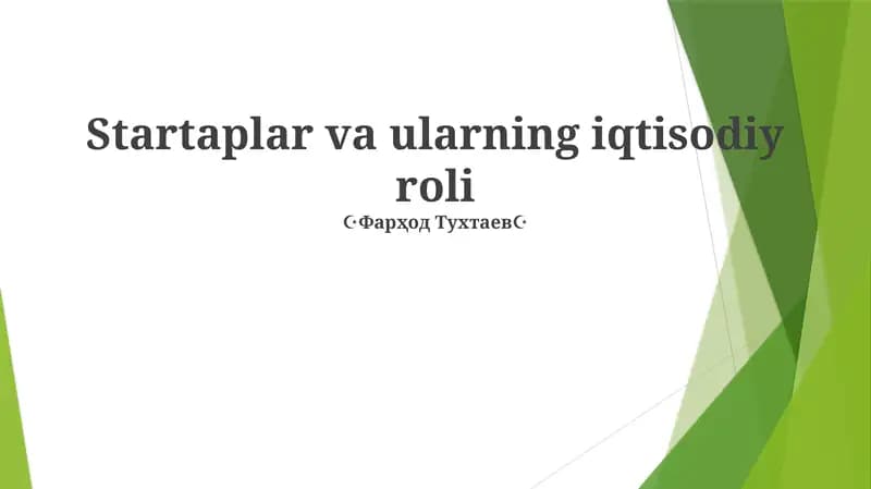 Startaplar va ularning iqtisodiy roli