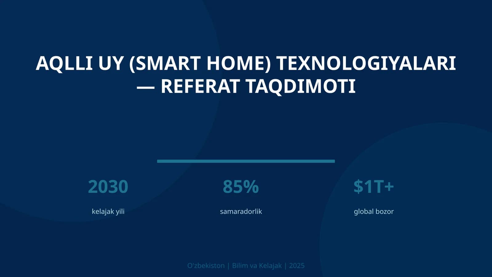 Aqlli uy (Smart Home) texnologiyalari — referat taqdimoti