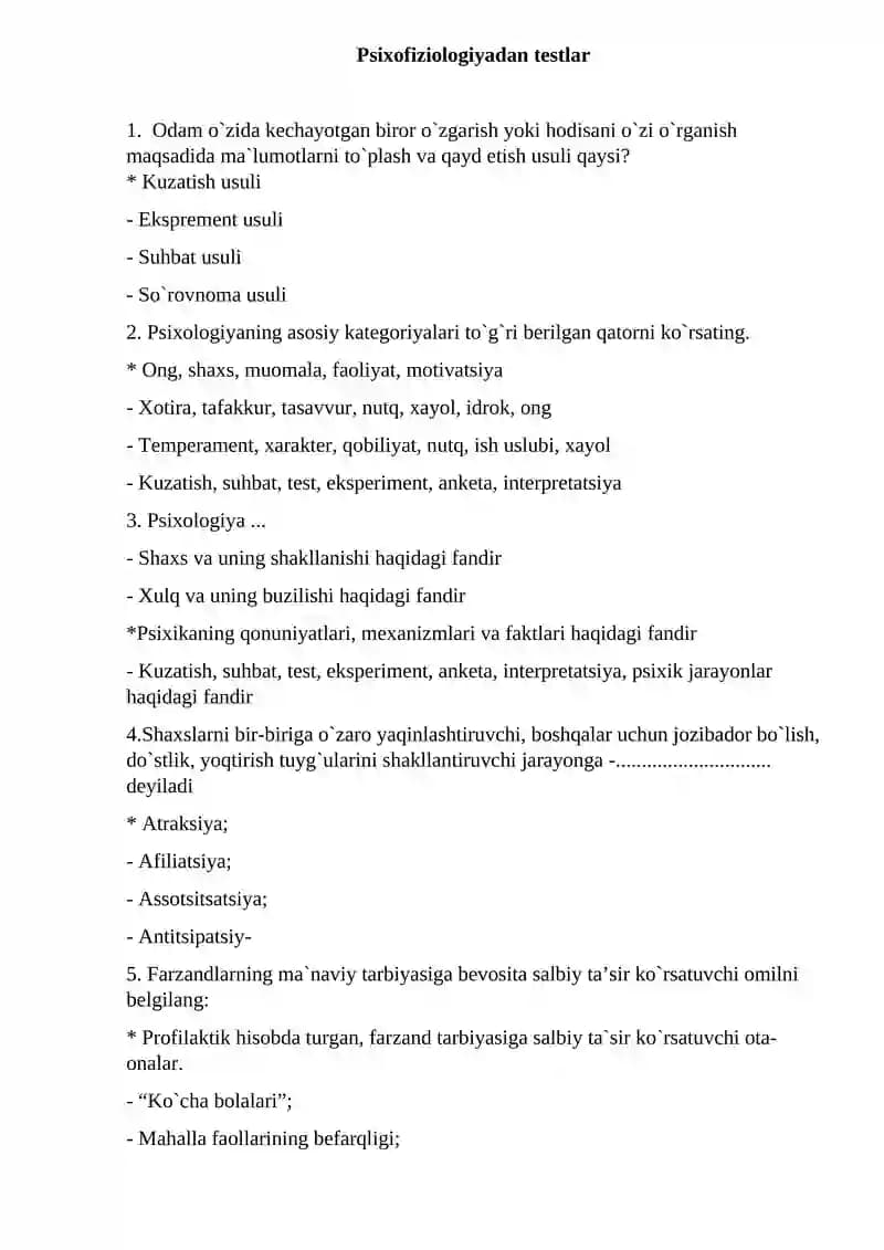Psixofiziologiyadan testlar