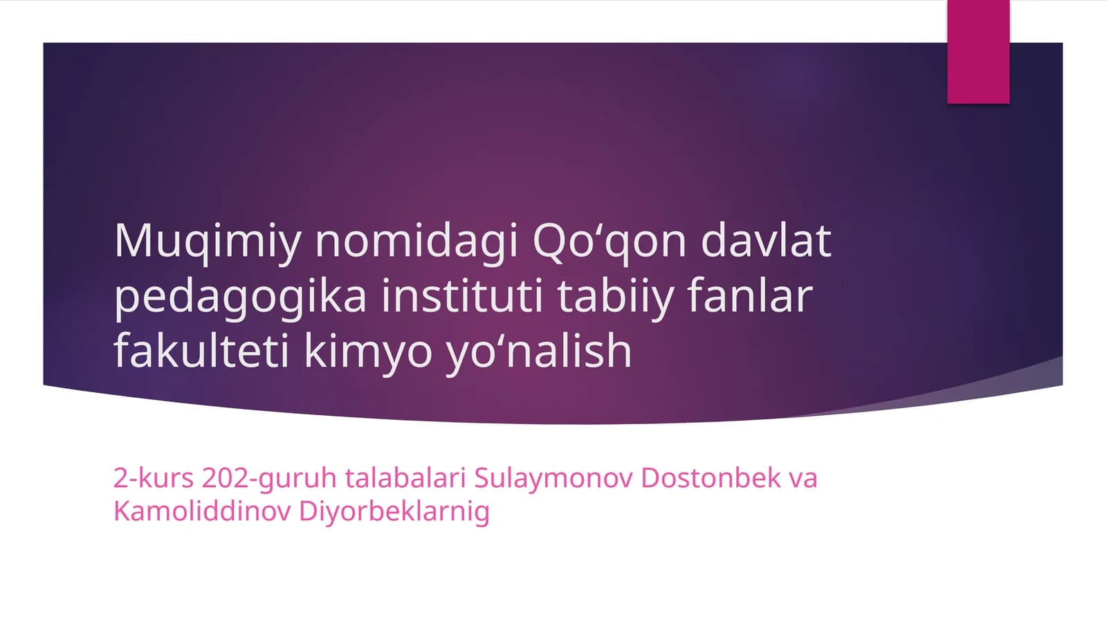 Ekologik kimyo fanidan taʼyinlangan taqdimot