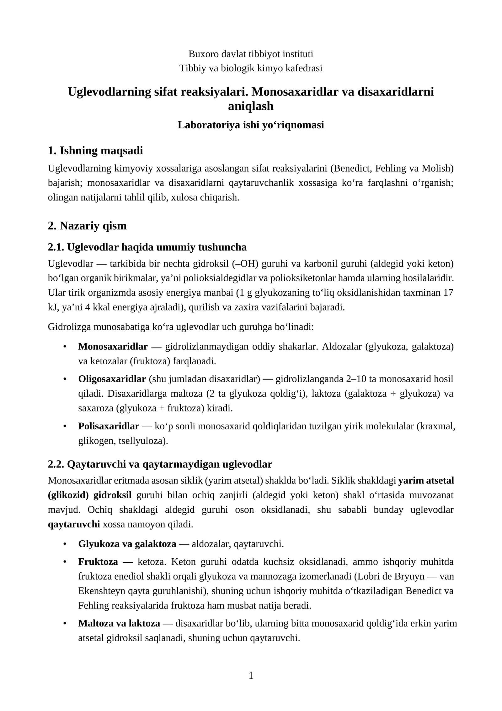 Uglevodlarning sifat reaksiyalari
