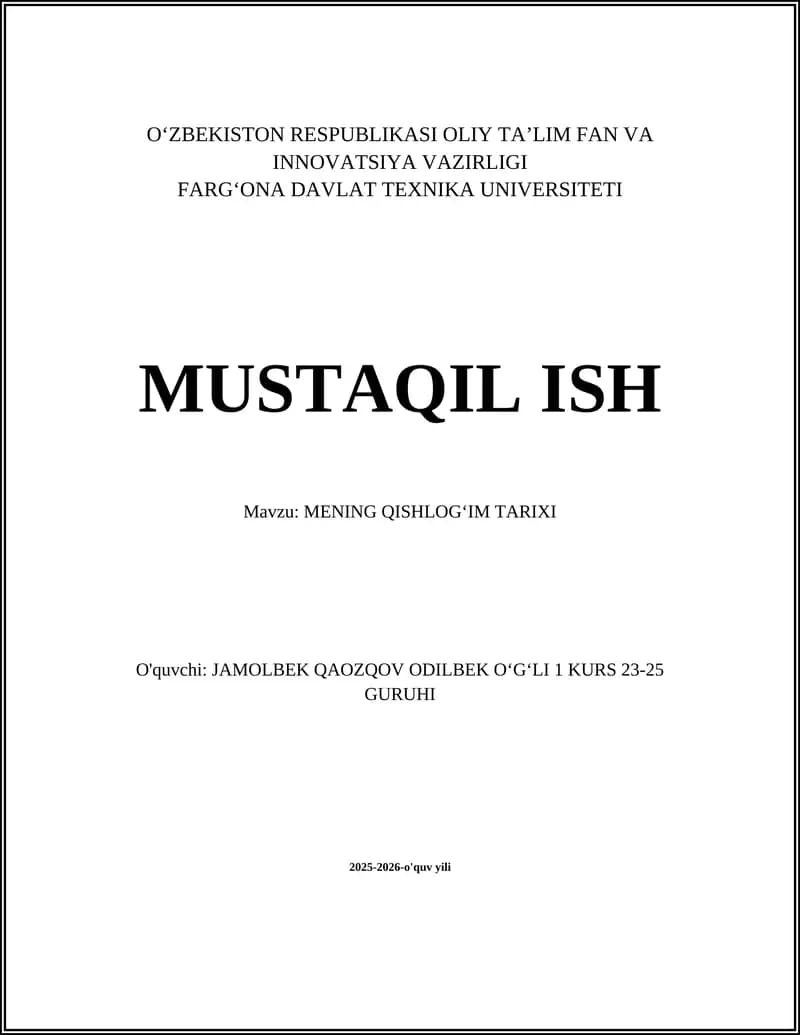 MENING QISHLOGʻIM TARIXI