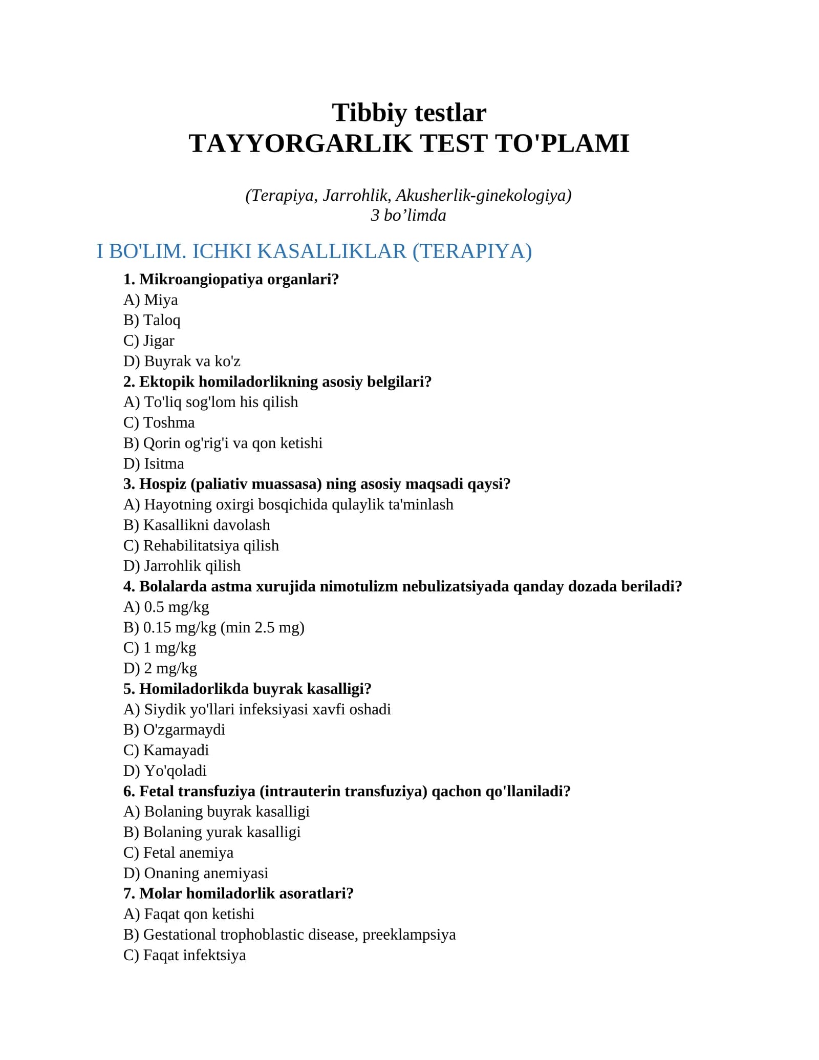 Tibbiy testlar