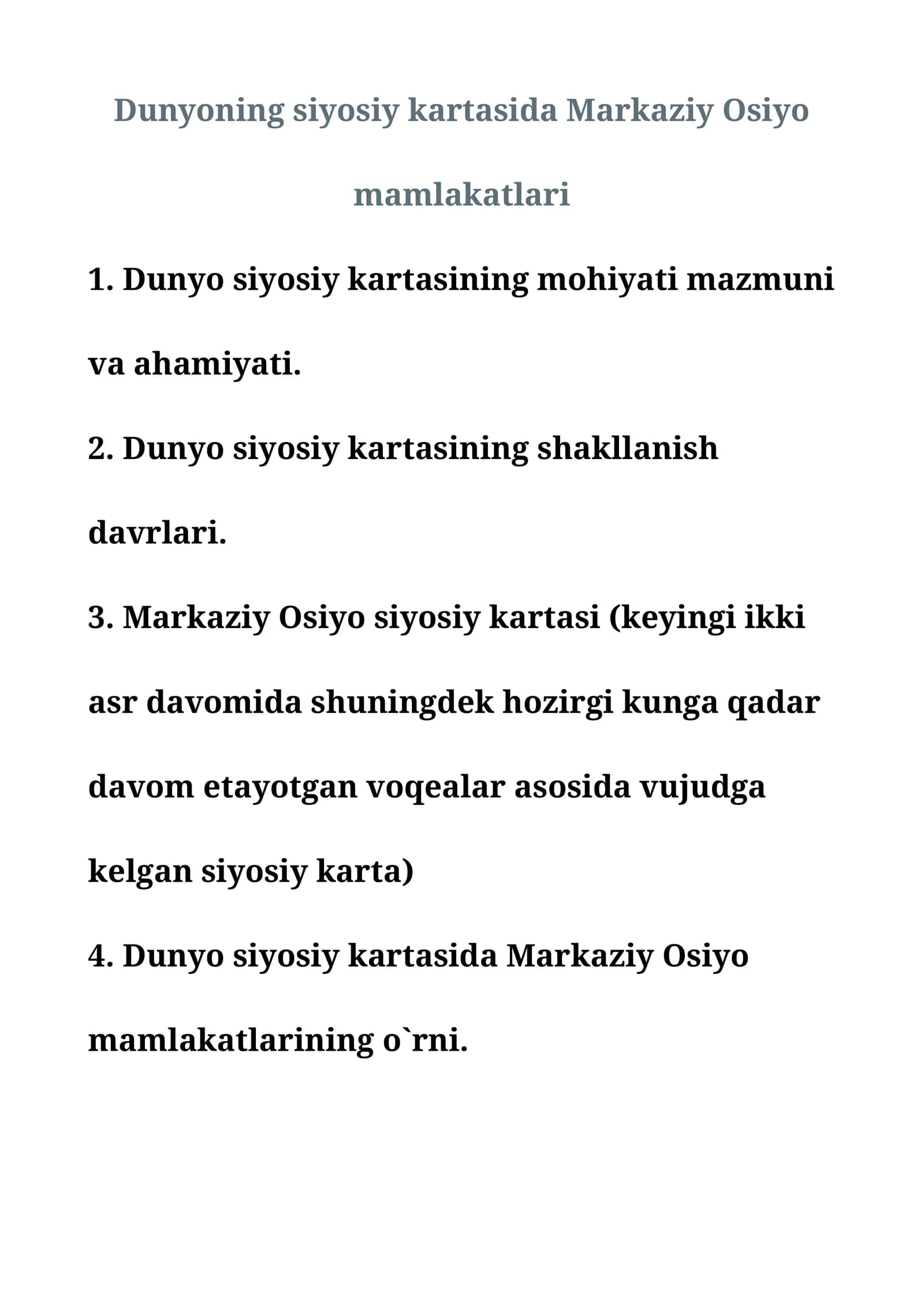 Dunyoning siyosiy kartasida Markaziy Osiyo mamlakatlari