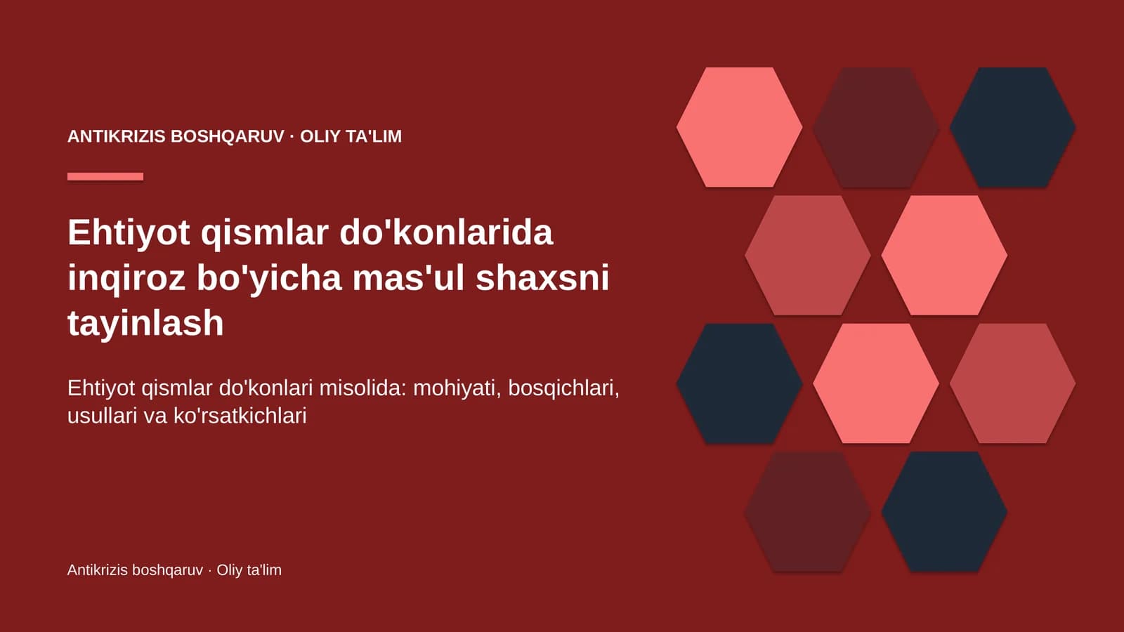 Ehtiyot qismlar do'konlarida inqiroz bo'yicha mas'ul shaxsni tayinlash
