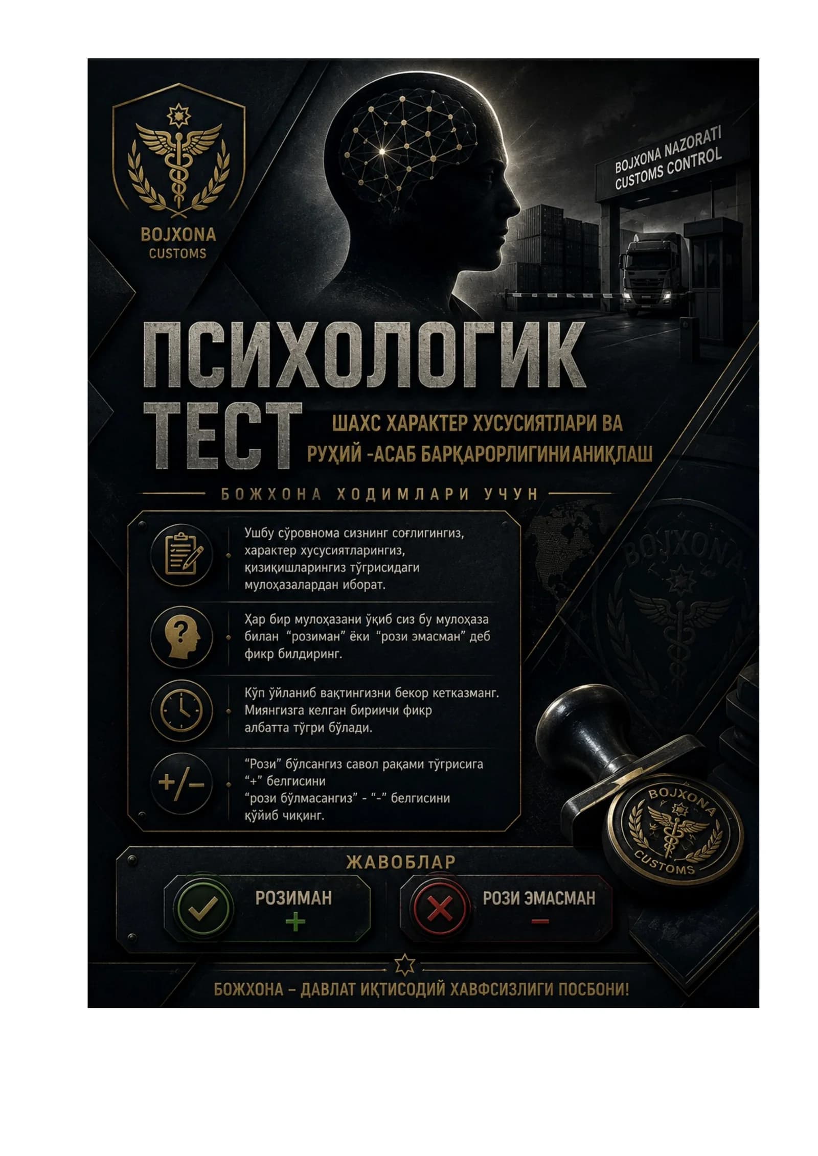 Bojxona qo‘mitasiga ishga kirish uchun test savol-javoblar to‘plami