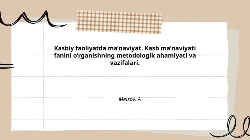 Kasbiy faoliyatda ma'naviyat tushunchasi va nazariy asoslari