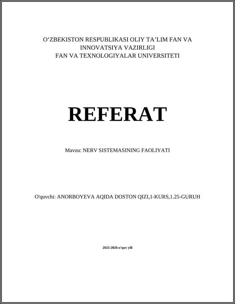 NERV SISTEMASINING FAOLIYATI