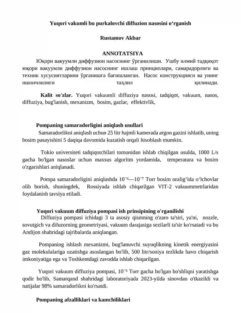 Yuqori vakumli diffuziya nasosi