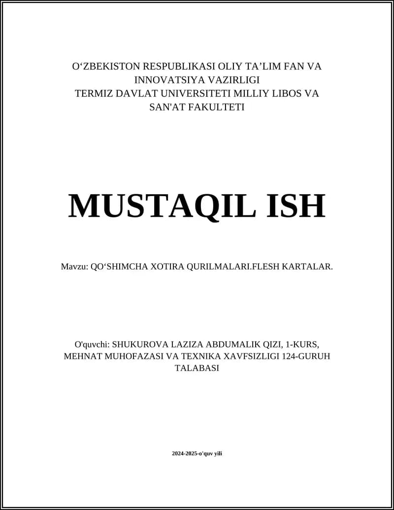 QOʻSHIMCHA XOTIRA QURILMALARI.FLESH KARTALAR