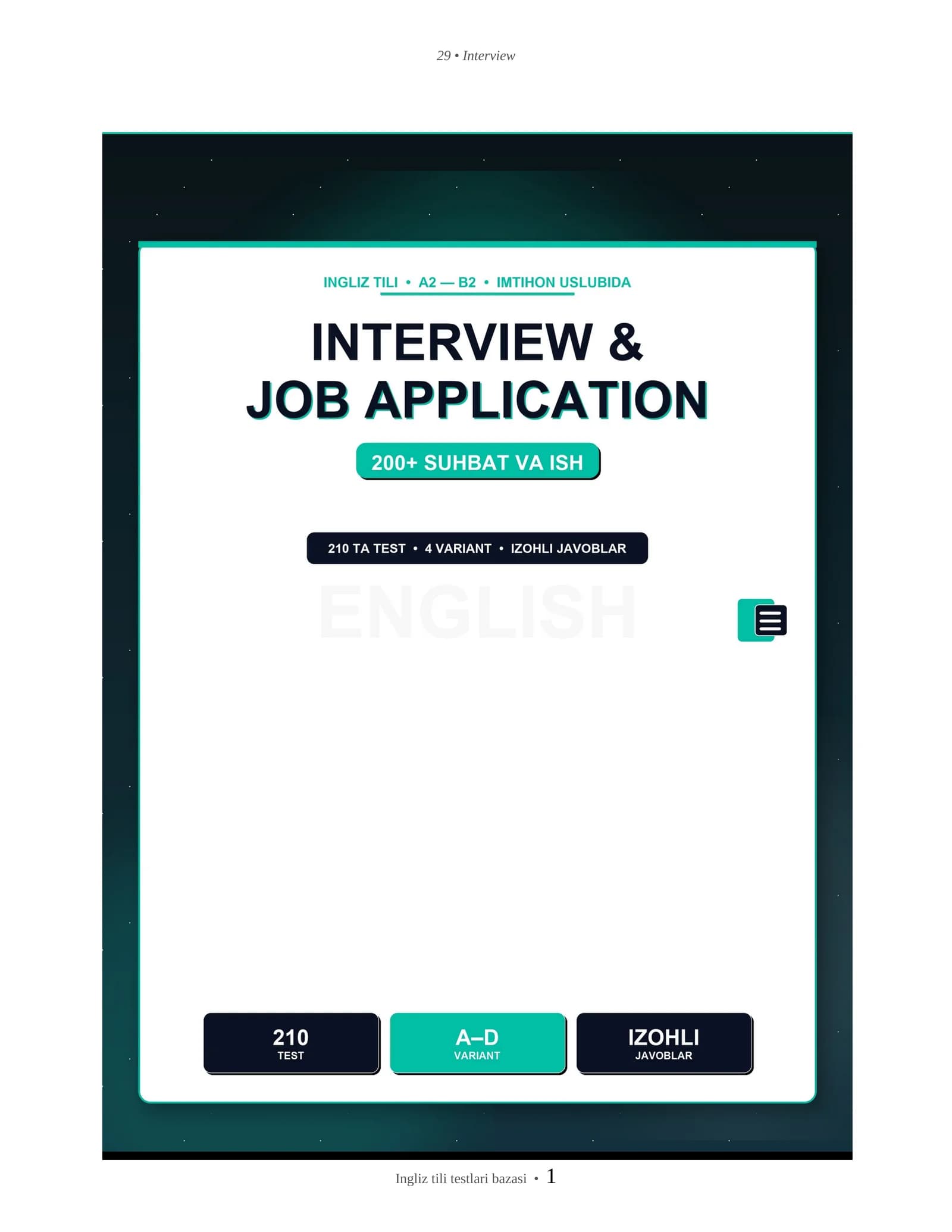 INGLIZ TILI INTERVIEW & JOB APPLICATION