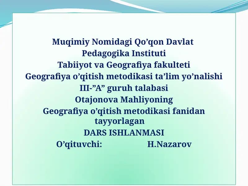 DARS ISHLANMASI