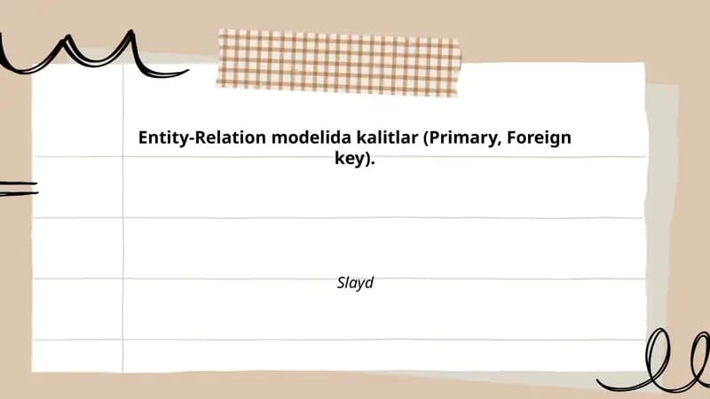 Entity-Relation modelida kalitlar (Primary, Foreign key)