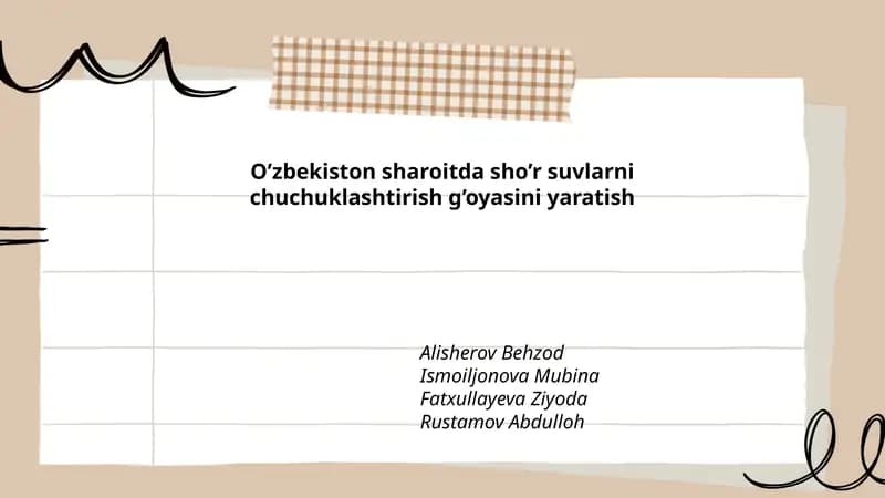 O’zbekiston sharoitda sho’r suvlarni chuchuklashtirish g’oyasini yaratish