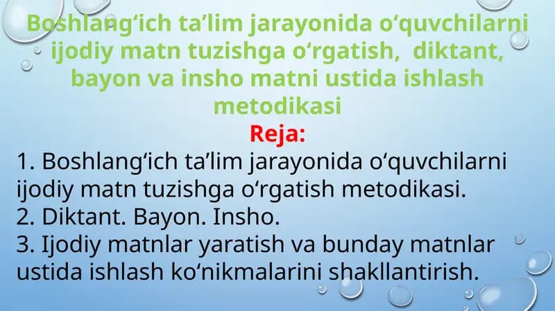 Boshlangʻich ta’lim jarayoni