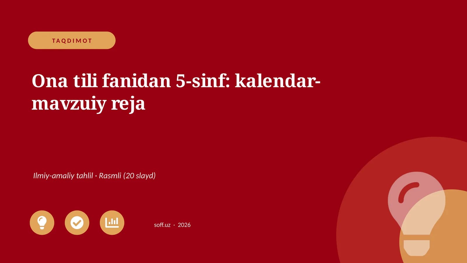 Ona tili fanidan 5-sinf: kalendar-mavzuiy reja