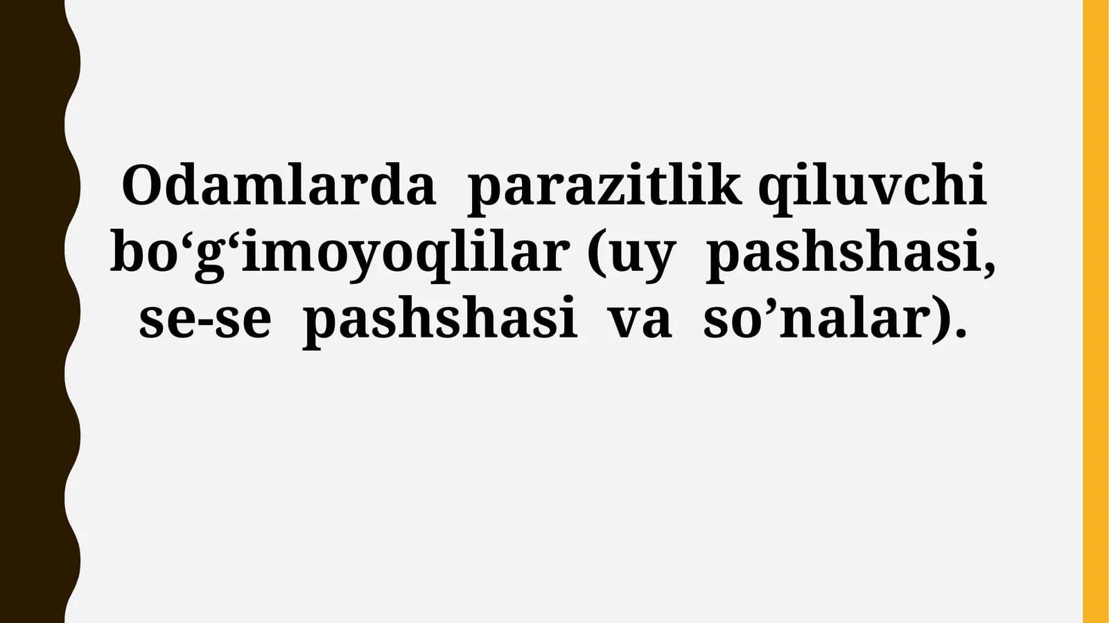 Odamlarda parazitlik qiluvchi bo‘g‘imoyoqlilar (uy pashshasi, se-se pashshasi vaso’nalar)