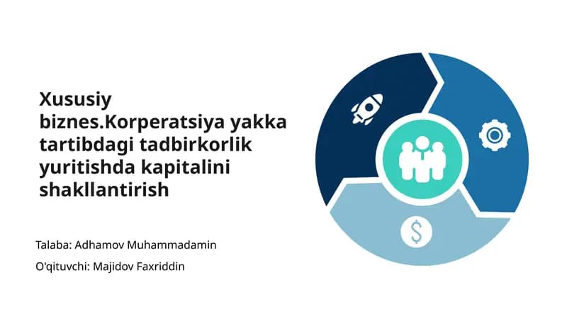 Xususiy biznes.Korperatsiya yakka tartibdagi tadbirkorlik yuritishda kapitalini shakllantirish