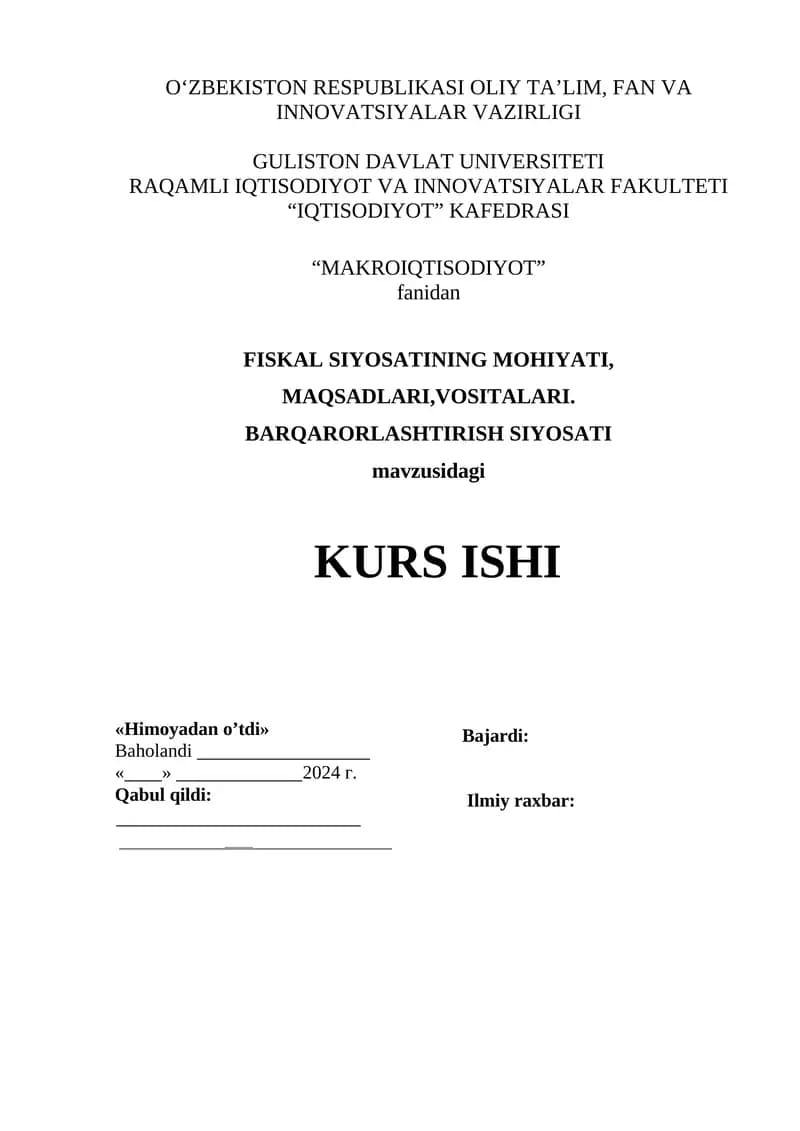 FISKAL SIYOSATINI MOHIYATI VA VAZIFALARI