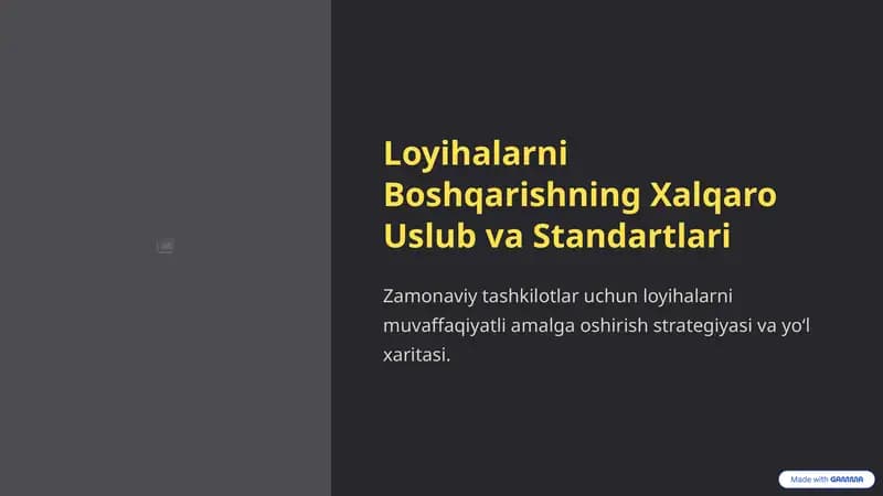 Loyihalarni Boshqarishning Xalqaro Uslub va Standartlari