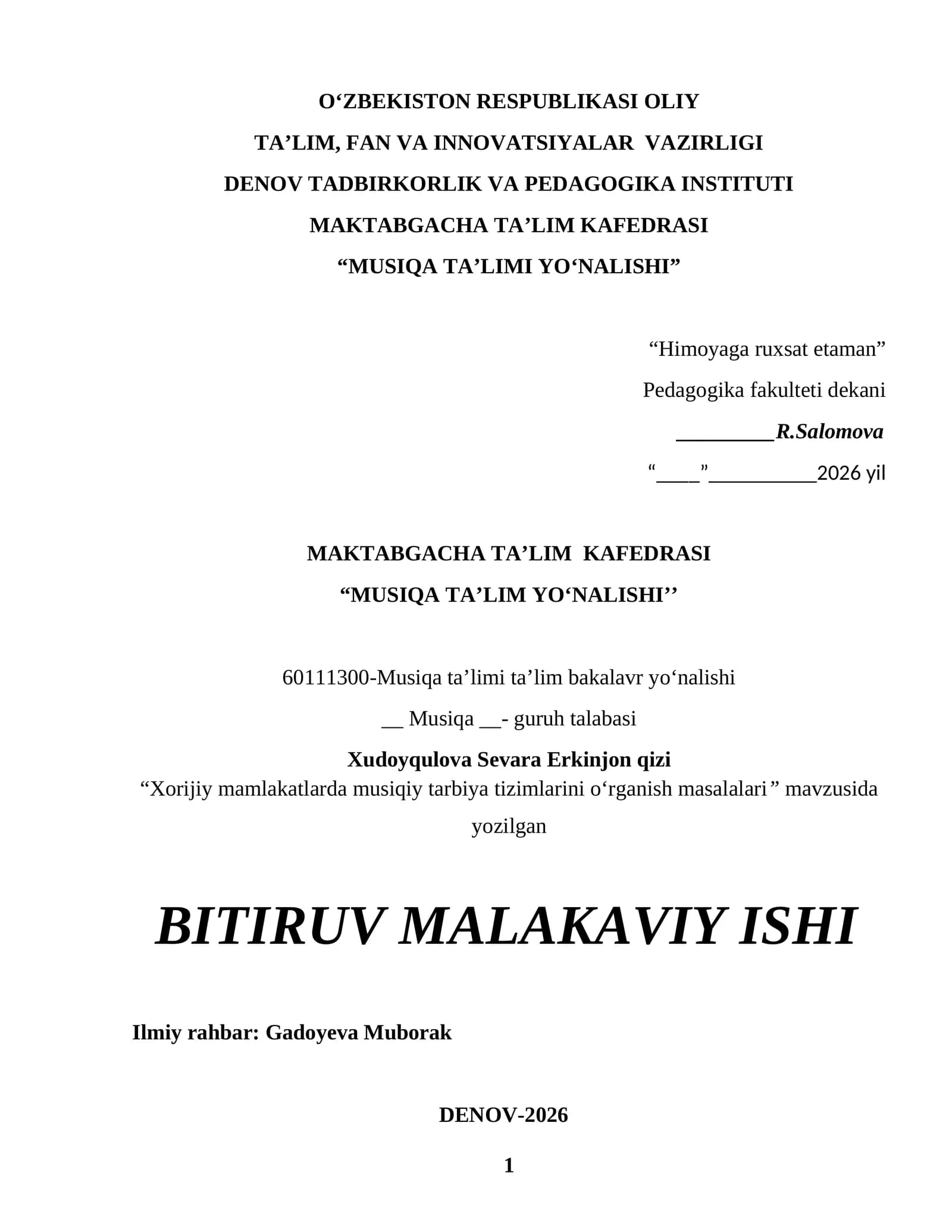 Musiqa Ta'limi Yoʻnalishi