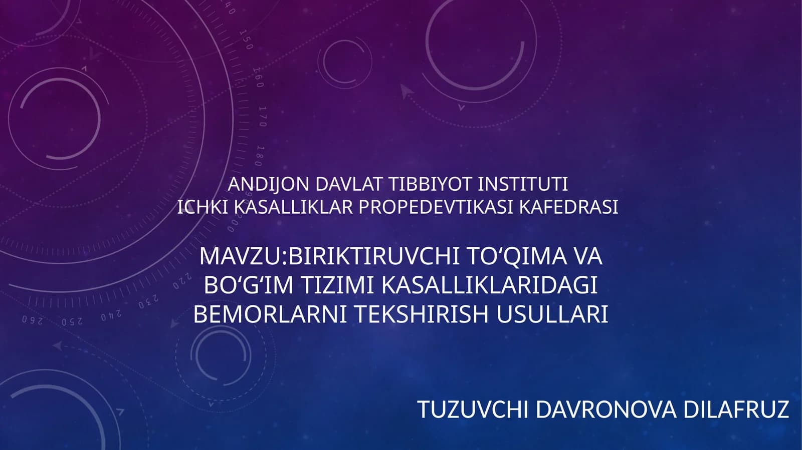 BIRIKTIRUVCHI TOʻQIMA VA BOʻGʻIM TIZIMI KASALLIKLARIDAGI BEMORLARNI TEKSHIRISH USULLARI